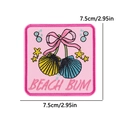 Pink beach bum seashell embroidery patch with bow, square iron-on 7.5cm DIY accessory - Beach Bum Shell Style (PE15475CT)