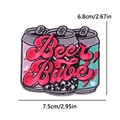 Beer Babe embroidery patch featuring pink, leopard grey and mint green beverage cans - Beer Babe Three Can Drinks Style (PE15484CT)
