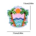 7.5cm Beach Hair Don't Care embroidered patch with coconut tree and ocean wave design - Beach Hair Don't Care Palm Tree Style (PE15485CT)
