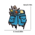 Blue denim shorts embroidery patch with flowers and melting edges, 8cm x 5.1cm size - Melting Denim Shorts Floral Style (PE15493CT)