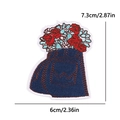 Embroidery patch featuring red roses in a denim pocket with size labels, 2.87 inches tall - Denim Pocket Rose Flower Style (PE15498CT)
