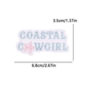 Coastal Cowgirl embroidered patch with starfish, light blue text on white, 6.8x3.5cm - Coastal Cowgirl Text Starfish Style (PE15775CT)