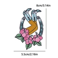 Western style horse shoe and blue boot embroidered patch with pink flowers 8x5.5cm - Cowboy Boot Horseshoe Floral Style (PE15778CT)