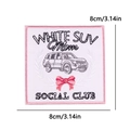Square White SUV Mom Social Club embroidered patch with pink bow and laurel leaves - White SUV Mom Style (PE15430CT)