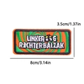 Embroidered rectangle patch with orange and green swirls and Linker G text, 8cm wide - Swirl Letter Style (PE11352CT)