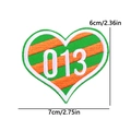 Green and orange striped heart embroidery patch with white 013 number, size 7x6cm - Twill 013 Heart Style (PE11353CT)