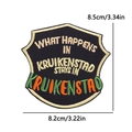 Embroidered shield patch with Kruikenstad carnival slogan in orange and green letters - Carnival Slogan Style (PE11425CT)
