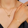 Parure de bijoux dragon doré de style punk avec collier bracelet et bague pour femme - Ensemble 3 Pièces Or KC Moyen