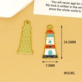 Macro detail of lighthouse enamel charm with 24.5mm height and 11mm width measurement - Lighthouse