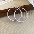Macro view of minimalist matte lavender purple C-shaped hoop earrings with silver needles - C-Shaped Hoop Style / Purple / Large 5cm