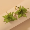 Elegant vintage-style gold C-shaped hoop earrings with translucent green flower petals. - Layered Petal Style / Matcha Green
