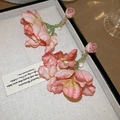 Exquisite vintage pink fabric flower drop earrings with green beaded stems - Fabric Flower Teardrop Style (30#) / Pink Gold