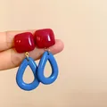 Retro resin drop earrings featuring bold red and blue color block chic vintage design - Contrast Color Drop Style (32#) / 1 Pair Pack / Red-Blue