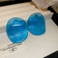 Blue translucent irregular pebble-shaped stud earrings with 925 silver needles. - Brushed Translucent Style (38#) / 1 Pair Pack / Blue