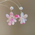 Vintage pearl flower earrings with pink marble acetate petals and tiny rhinestones - Artificial Pearl Floral Style (40#) / 1 Pair Pack / Pink