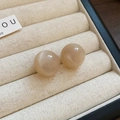 Elegant beige round cat eye stud earrings with silver needles displayed in a jewelry box - Cat's Eye Texture Ball Stud Earrings (45#) / Small / Beige