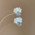 Elegant light blue pearlescent flower stud earrings with silver needles for modern women - Pearly Flower Style (51#) / Light Blue