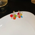 Vibrant colorful cluster bead earrings on silver pins for a stylish bohemian jewelry look - Dopamine Beaded Studs (56#) / Multicolor