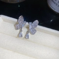 Vintage style silver butterfly stud earrings with sparkling pear-shaped zircon drops - No. 59 Butterfly Rhinestone Teardrop Style (59#) / Silver