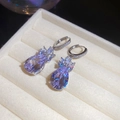 Vintage silver dangling earrings with pear-shaped lavender cubic zirconia and floral accents - No. 61 Pear Teardrop Huggie Style (61#) / Silver