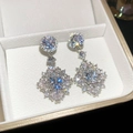Elegant silver needle drop earrings with sparkling clear cubic zirconia stones. - No.65 Rhombus Dangle Geometric Style / Silver