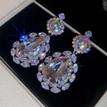 Luxury zircon teardrop dangle earrings with sparkling silver needle design for women. - No.71 Flower Cluster Teardrop Dangle Style / Silver