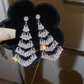 Vintage style silver fan-shaped tassel earrings encrusted with sparkling zircon stones - Fan-Shaped Trapezoid Zirconia Tassel Style (73#) / Silver