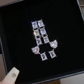 Elegant silver needle heart and square zircon drop earrings with a sparkling fringe - Heart and Rectangular Pendant Tassel Style (74#) / Silver