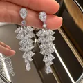 Vintage silver needle tassel earrings with sparkling pear-shaped cubic zirconia - Fan Layered Tassel Long Earrings (83#) / Silver