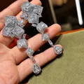 Vintage fan-shaped tassel earrings with sparkling zircons and silver needles. - No.87 Fan Tassel Style / Silver