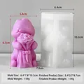 Hasen Silikonform mit fertiger lila Kerze und detaillierten Größenangaben - Hase hält Blumen-Stil (J-0346)