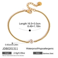 Detailed view of gold stainless steel clover bracelet with dimensions and weight info - Box Chain Clover Style (JDB0201311) / Gold