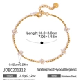 Detailed view of gold clover stainless steel bracelet with white zircon accents - Minimalist Zirconia Style (JDB0201312) / Gold