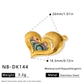Pendaglio a cuore in acciaio inossidabile dorato con intarsio di conchiglia - Ciondolo a Cuore a Doppio Strato con Trama di Conchiglia (NB-DK144) / Oro 18K / 1 Pezzo (26x18,3 mm) / Oro