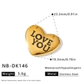 Ciondolo a cuore in acciaio inossidabile dorato con incisione 'LOVE YOU' per fai da te - Ciondolo a Cuore Lucido con Lettere 'LOVE YOU' (NB-DK146) / Oro 18K / 1 Pezzo (23,2x19,3 mm) / Oro
