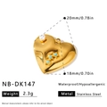 Ciondolo a cuore in acciaio inossidabile dorato con perla e stelle per gioielli DIY - Ciondolo a Cuore con Micro-Intarsio di Stelle e Occhio di Gatto Blu Chiaro (NB-DK147) / Oro 18K / 1 Pezzo (20x18mm) / Oro