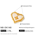 Elegante ciondolo a cuore in acciaio inossidabile dorato con intarsio in conchiglia - Ciondolo a Cuore con Impiallacciatura di Conchiglia e Stella a Quattro Punte al Centro (NB-DK148) / Oro 18K / 1 Pezzo (19,4x17 mm) / Oro