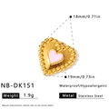 Ciondolo a cuore in acciaio inossidabile con smalto rosa e bordo con perline d'oro - Ciondolo a Cuore con Rilievo Perlato e Smalto Rosa (NB-DK151) / Oro 18K / 1 Pezzo/Confezione (18x19mm) / Rosa
