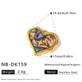 Immagine SKU dettagliata di un ciondolo a cuore in acciaio dorato con intarsio in conchiglia - Ciondolo a Cuore in Conchiglia di Abalone con Stella (NB-DK159) / 1 Pezzo (19,4x17 mm) / Colorato