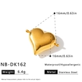 Ciondolo a forma di cuore in acciaio inossidabile dorato, dimensioni 16mm e peso 6,4g - Ciondolo a Cuore Lucido con Doppi Anelli di Sospensione (NB-DK162) / 1 Pezzo/Confezione (16x16mm) / Oro