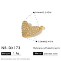 Ciondolo a cuore in acciaio inossidabile dorato con strass bianchi brillanti incastonati - Ciondolo a Cuore Interamente Ricoperto di Strass Oro (NB-DK173) / Oro 18K / 1 Pezzo (14x12mm) / Oro