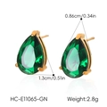 Detailed dimension view of pear-shaped emerald green zircon stud earrings in gold plating - Waterdrop Style (XZ-E11065-GN)