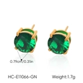 Detailed view of 18k gold plated emerald green stud earrings with size and weight info - Round Style (XZ-E11066-GN)