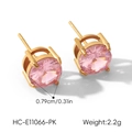 Macro detail of pink crystal stud earrings featuring 0.79cm diameter and 2.2g weight info - Round Style (XZ-E11066-PK)