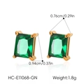 Detailed size chart for emerald green rectangle stud earrings in 18k gold plated steel - Rectangle Style (XZ-E11068-GN)