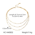 Detailed view of 18k gold plated stainless steel three-layer bead necklace with measurements - 3-Layer Bead Accented Style (HC-N40832)