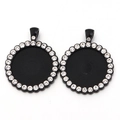 Schwarze Legierungs-Rundanhänger-Tabletts mit Strasssteinen für DIY-Schmuck - Innendurchmesser 25mm / Schwarz