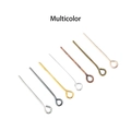 Close-up of multicolor metal eye pins for jewelry making in various metallic finishes - Multicolor