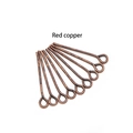 Close-up of red copper eye pins with circular loops for DIY jewelry making and crafting - Antique Red Copper