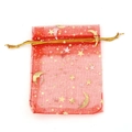 Vista de detalle de bolsa de regalo en organza roja con estrellas y lunas doradas - 20 Piezas/Paquete / 3#(Rojo)